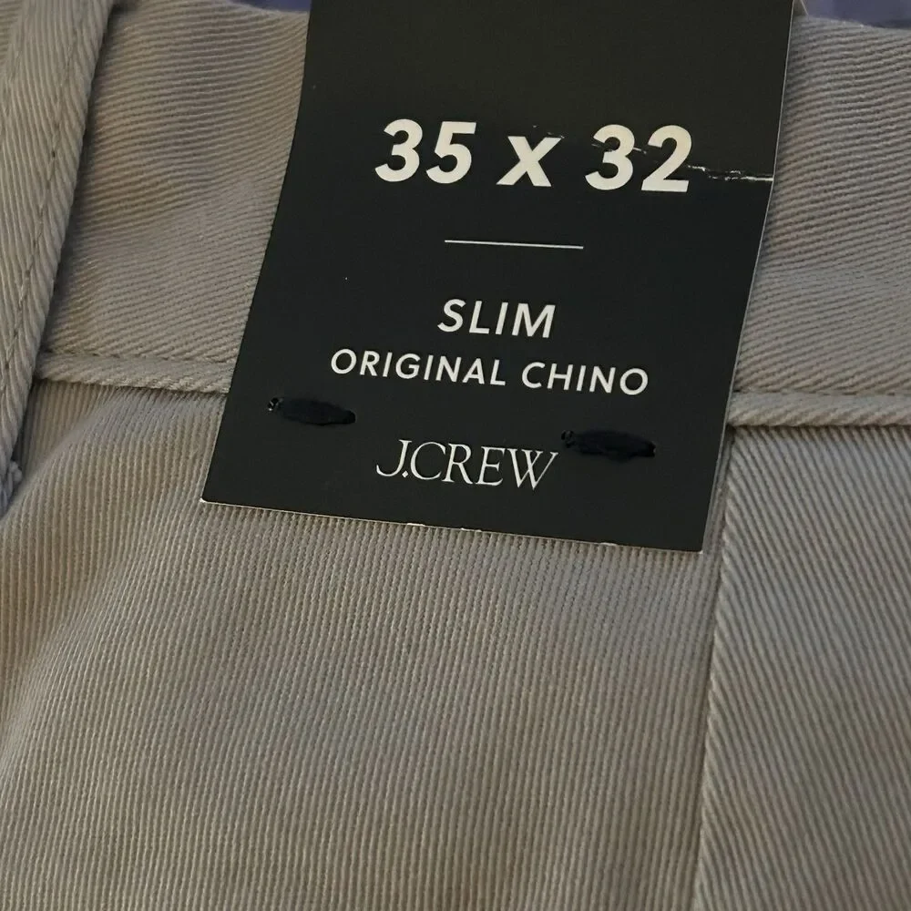 J Crew Pants Mens 35x32 Stone Gray Slim Original Chino Casual Office CO399 NWT